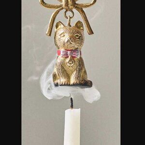 New Anthropologie Kitty Cat bow novelty brass candle snuffer